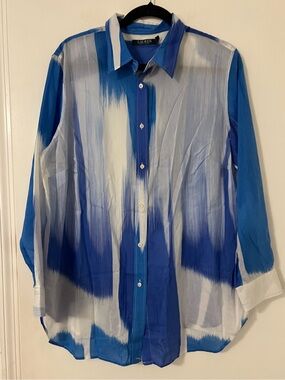 Lauren Ralph Lauren Blue White Ombre Brushstroke Button-Down Shirt 2X (Z122)